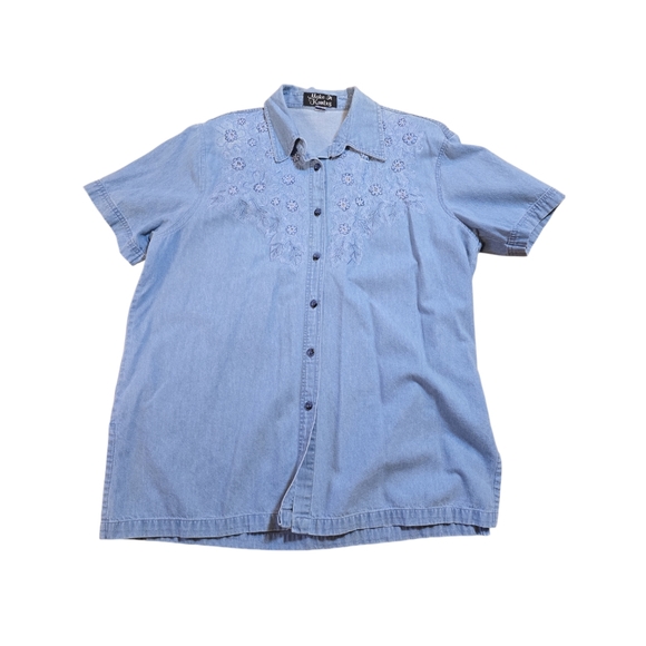 Make it Kuntry Tops - Vintage Make It Kuntry Y2K Embroidered Blue Button-Down Short Sleeve Shirt L